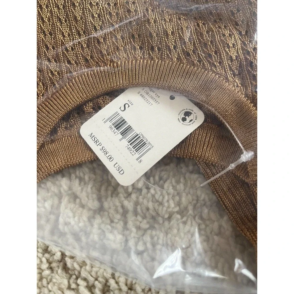 NWT Free People H2O Crew Pullover Tiger Eye Brown Open Knit Top Size Small - Picture 5 of 5